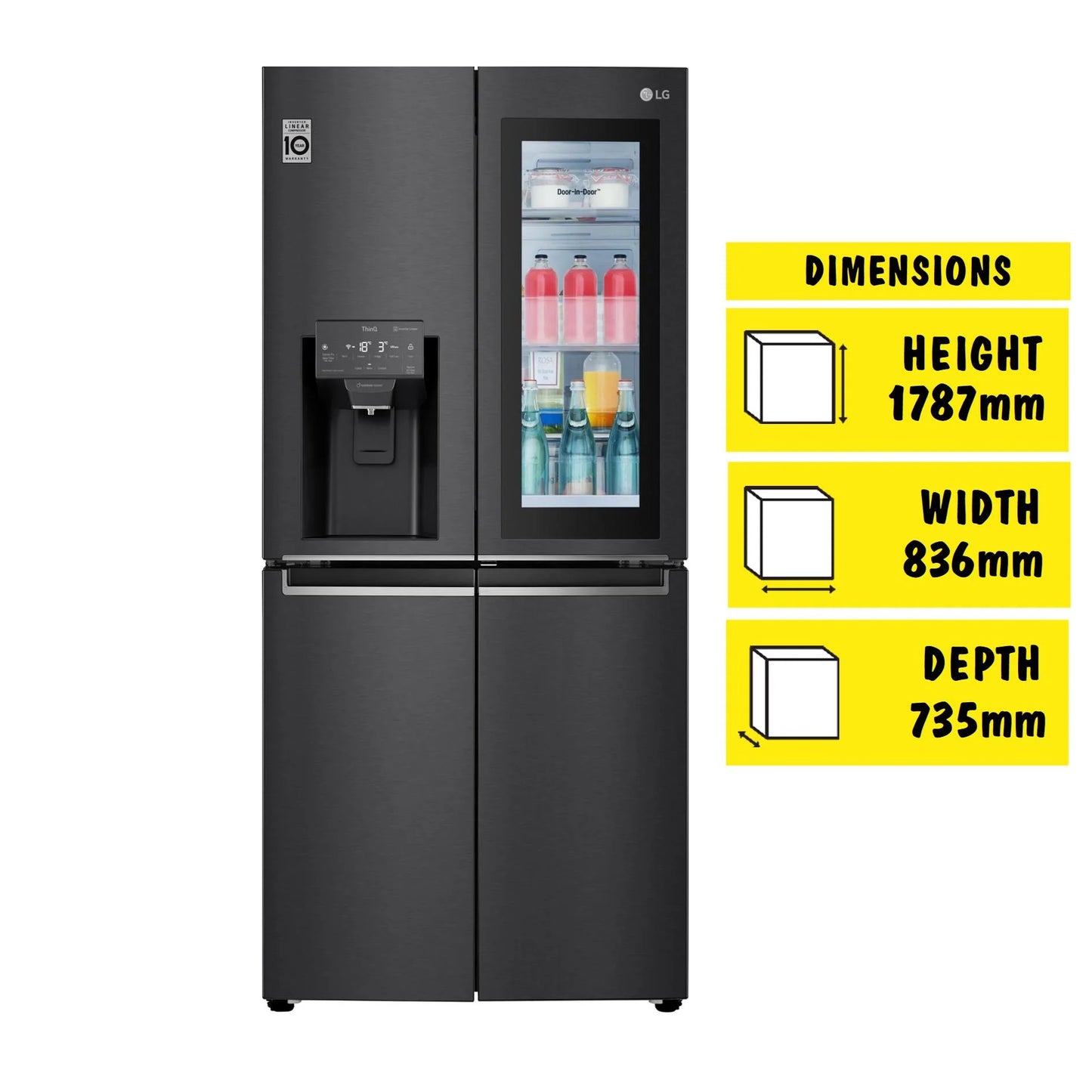 LG GFV570MBL 508L Slim French Door Fridge InstaView Matte Black Freezer