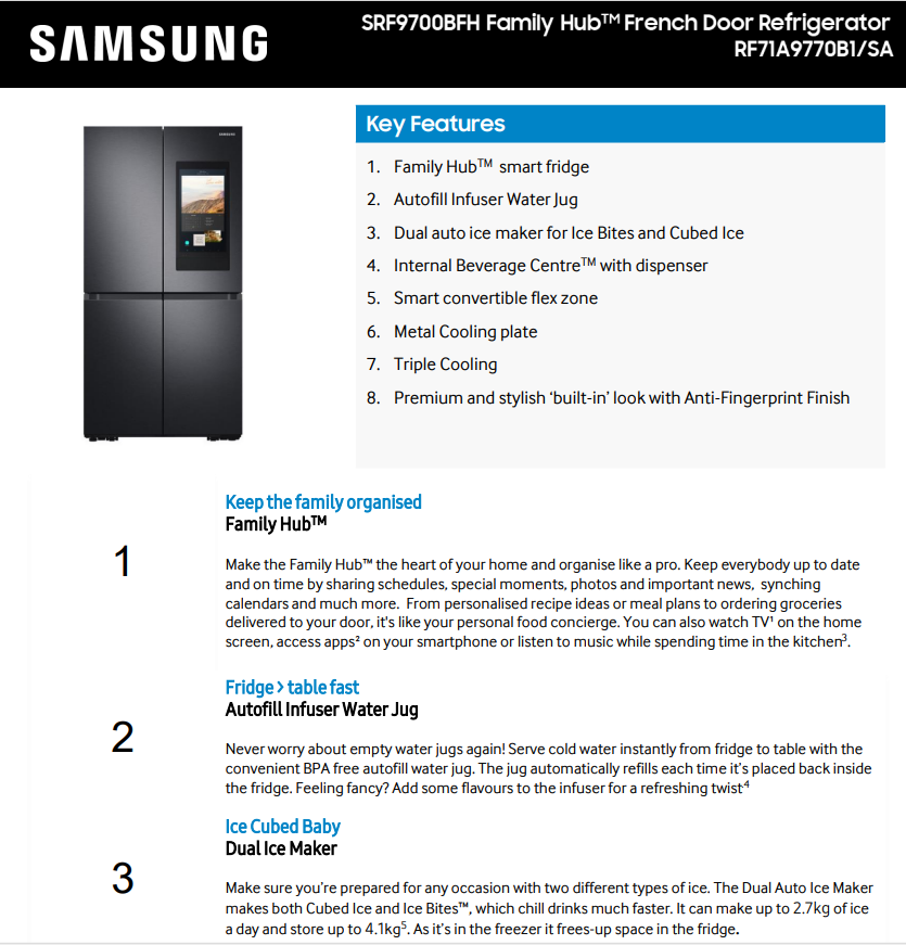 SRF7900BFH Samsung 640L Family Hub French Door Smart Refrigerator