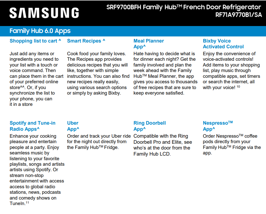 SRF7900BFH Samsung 640L Family Hub French Door Smart Refrigerator