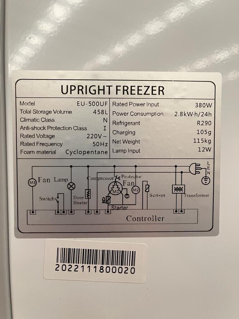 Eurotag EU-500 500lt Glass single door Commercial upright display freezer